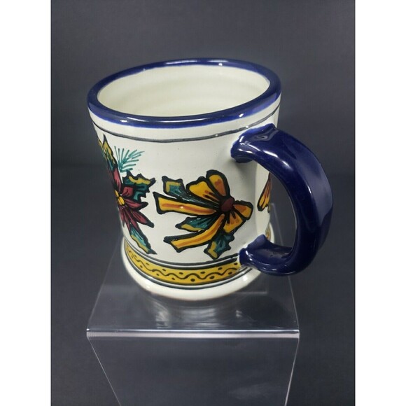 Talavera Pottery Coffee Mug Puebla Mexico Poinsettia Christmas Hand Painted - Picture 3 of 15